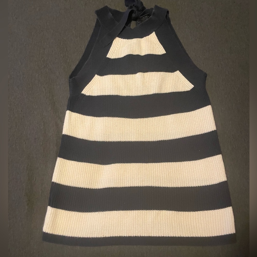 White and Navy Blue sweater material shirt
